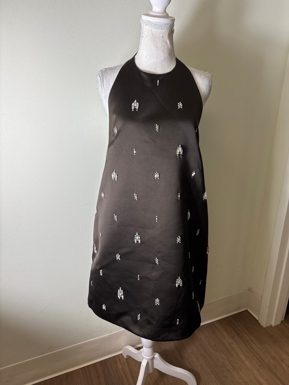 A.L.C Chocolate Brown Halter Rhinstone Embellished Mini Dress Sz 10